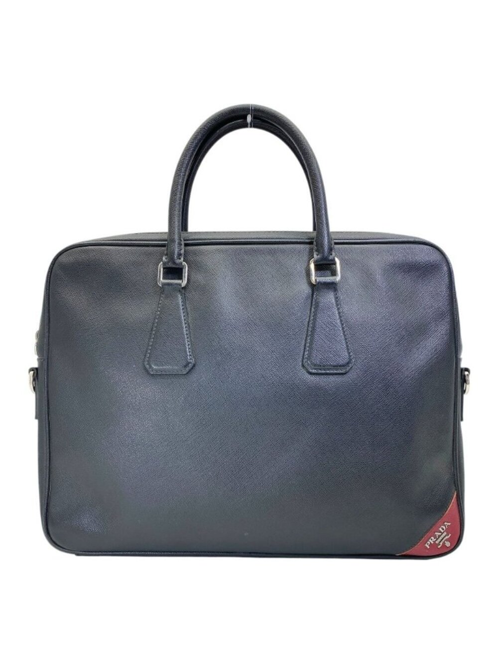 Prada Business Briefcase Handbag Logo Saffiano Leather Black Red Document